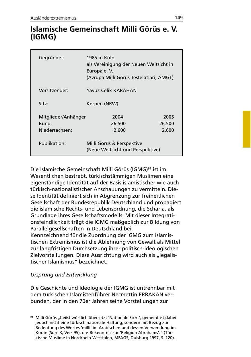 Seite 149 des Verfassungsschutzbericht 2005 Niedersachsen