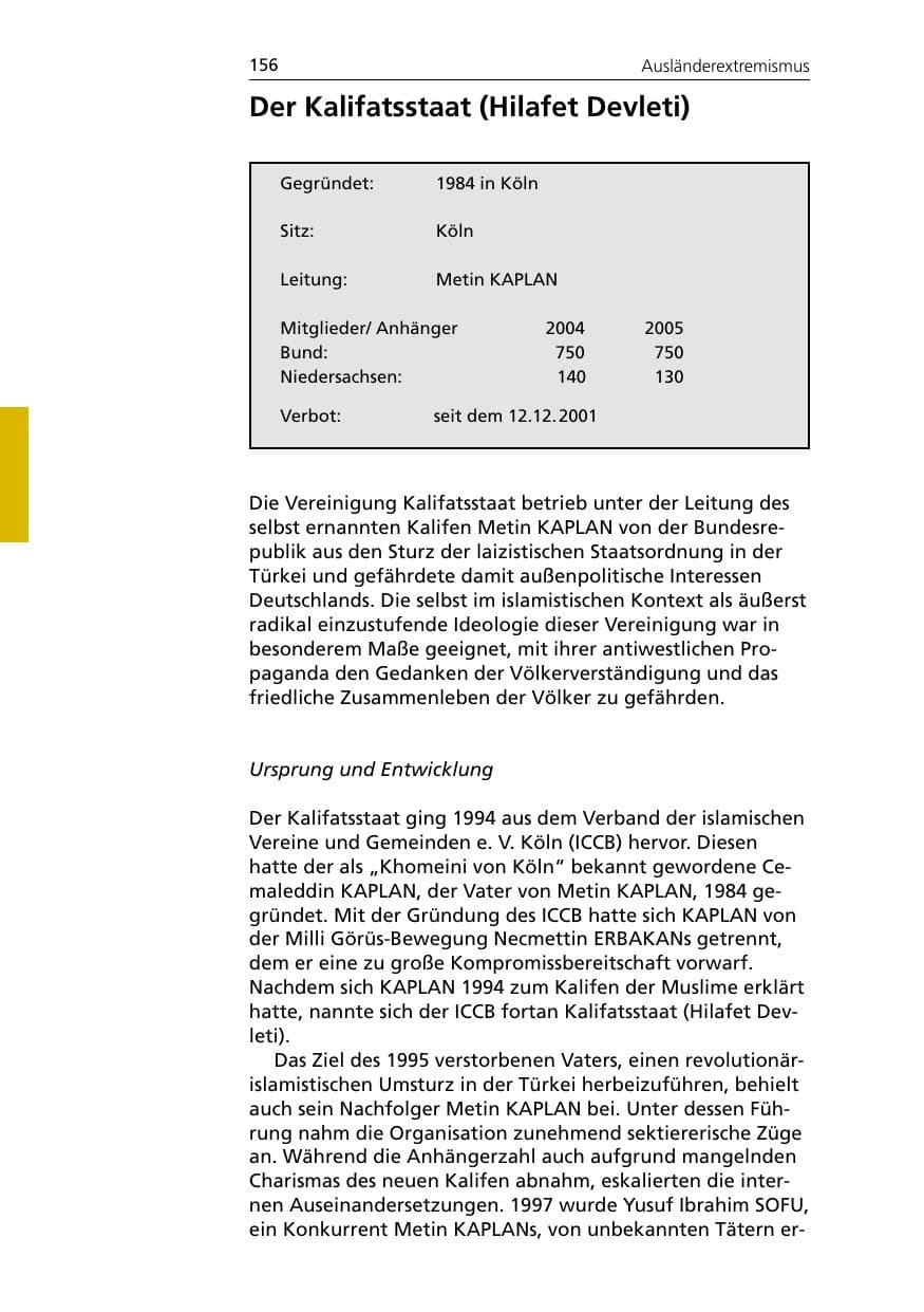 Seite 156 des Verfassungsschutzbericht 2005 Niedersachsen