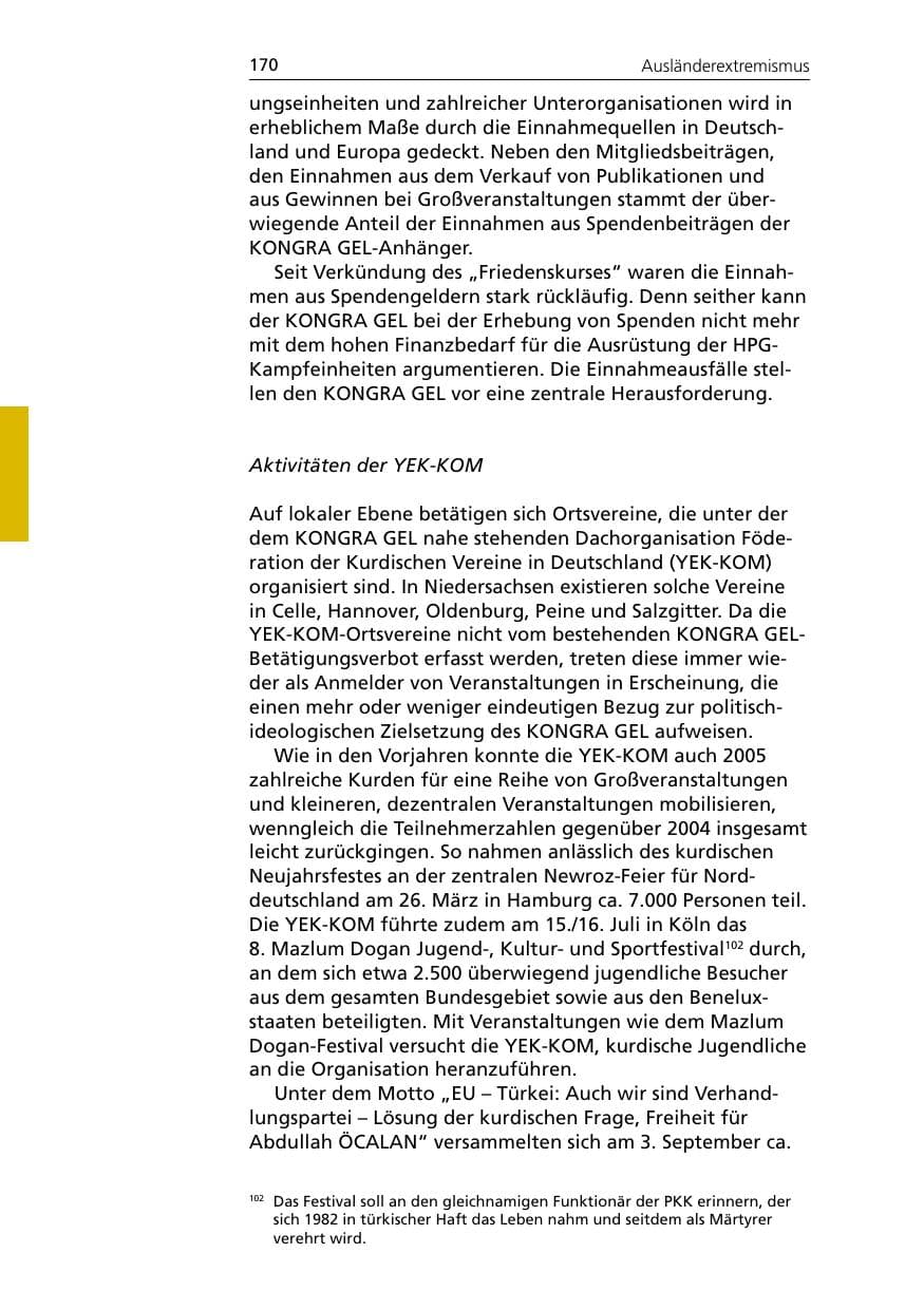 Seite 170 des Verfassungsschutzbericht 2005 Niedersachsen