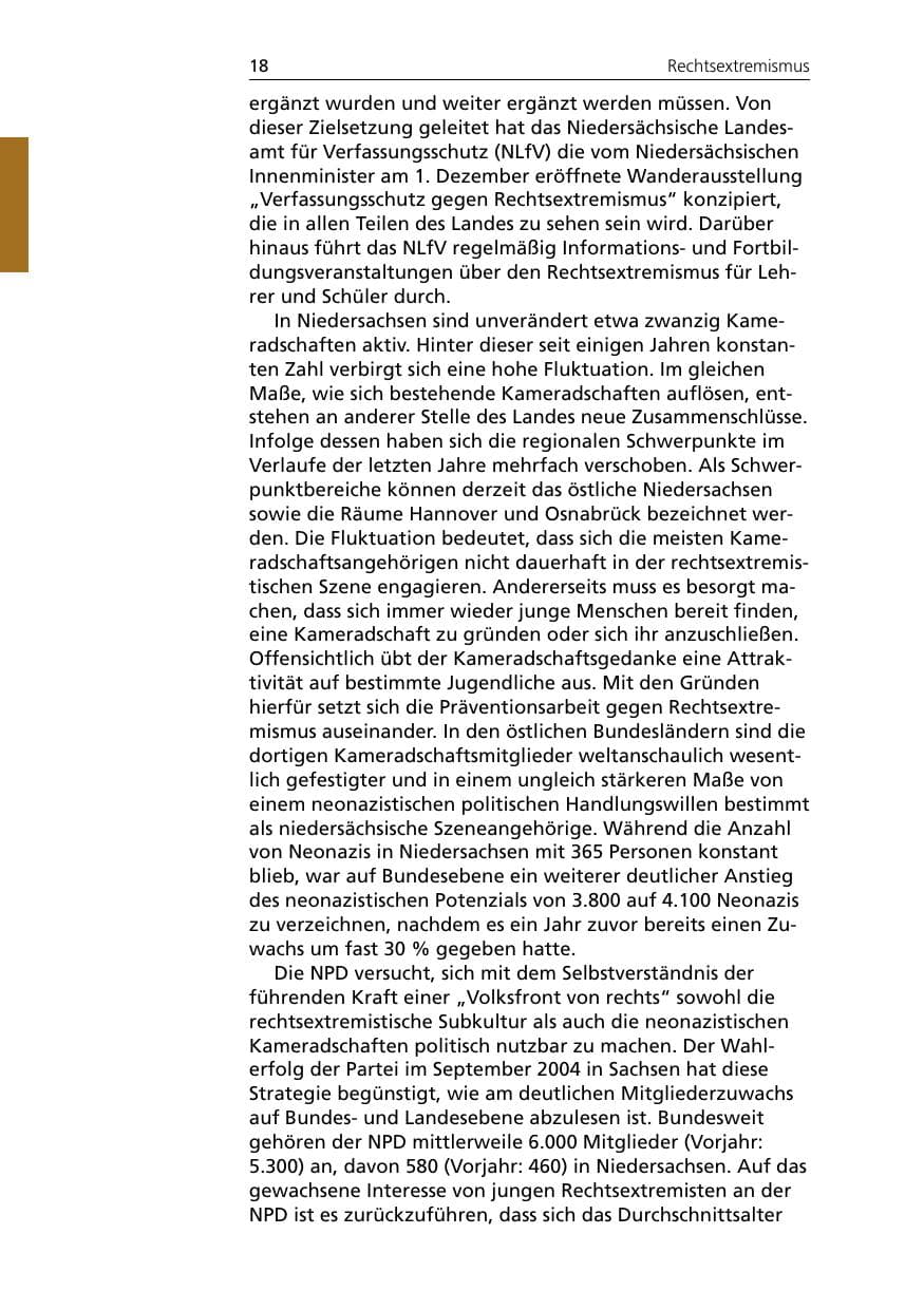 Seite 18 des Verfassungsschutzbericht 2005 Niedersachsen
