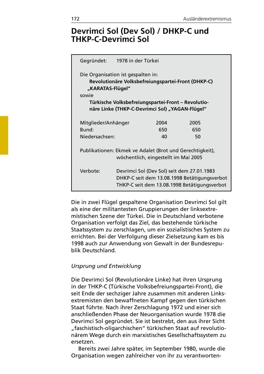 Seite 172 des Verfassungsschutzbericht 2005 Niedersachsen