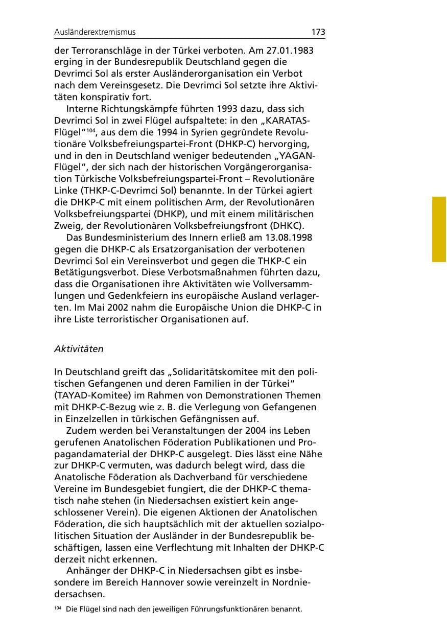 Seite 173 des Verfassungsschutzbericht 2005 Niedersachsen
