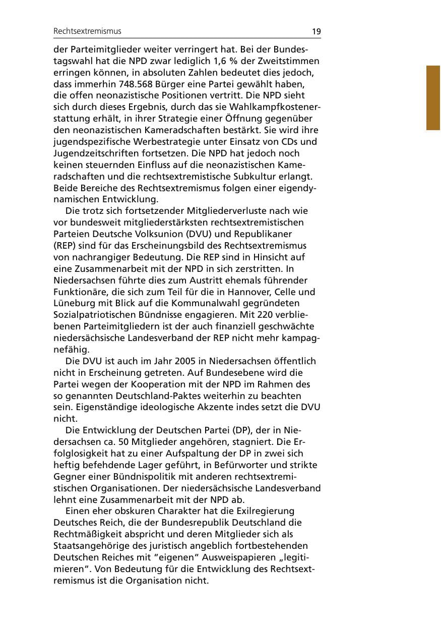 Seite 19 des Verfassungsschutzbericht 2005 Niedersachsen