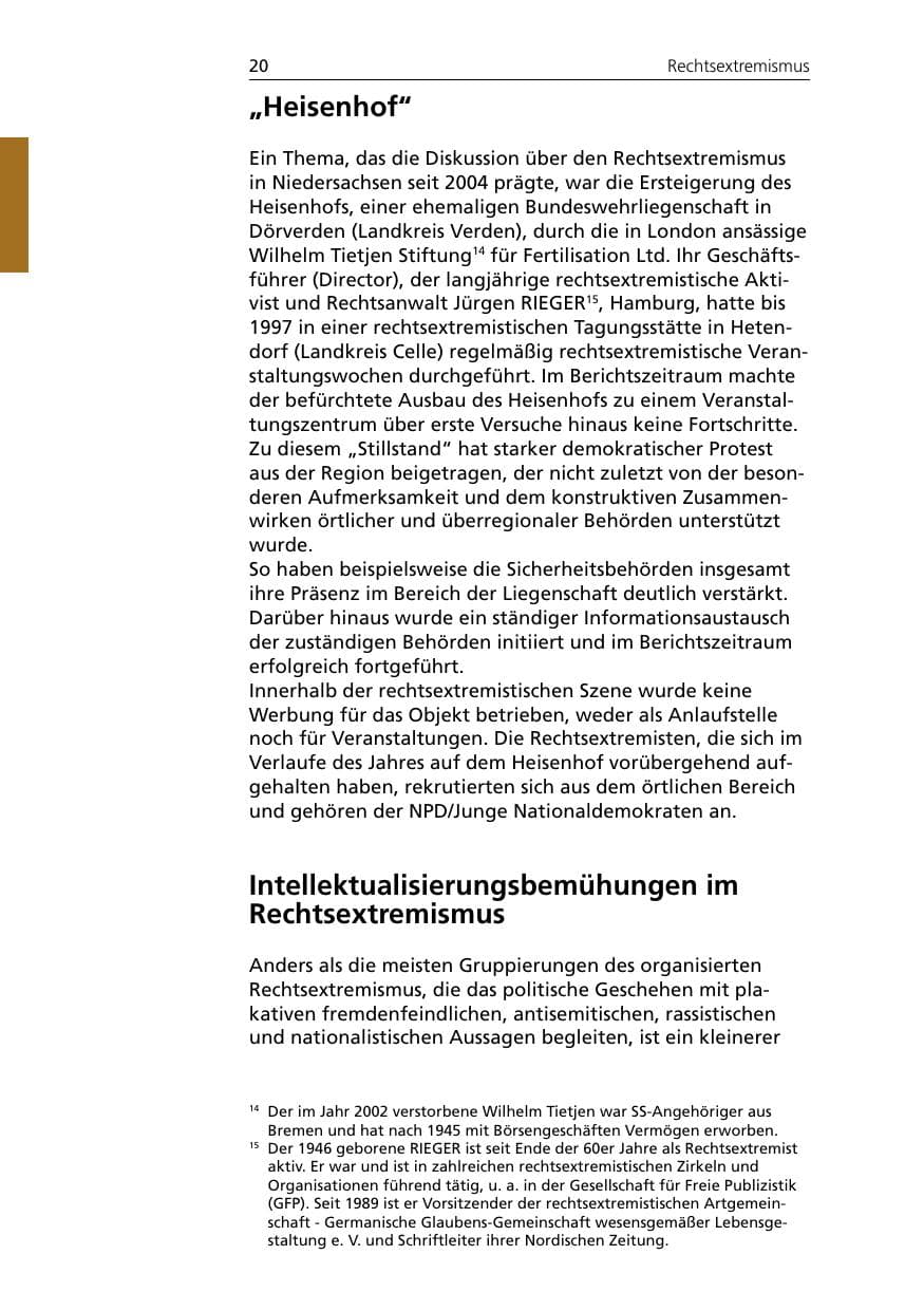 Seite 20 des Verfassungsschutzbericht 2005 Niedersachsen