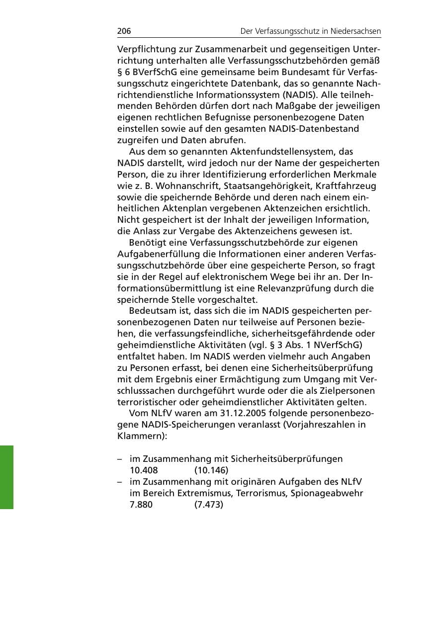 Seite 206 des Verfassungsschutzbericht 2005 Niedersachsen