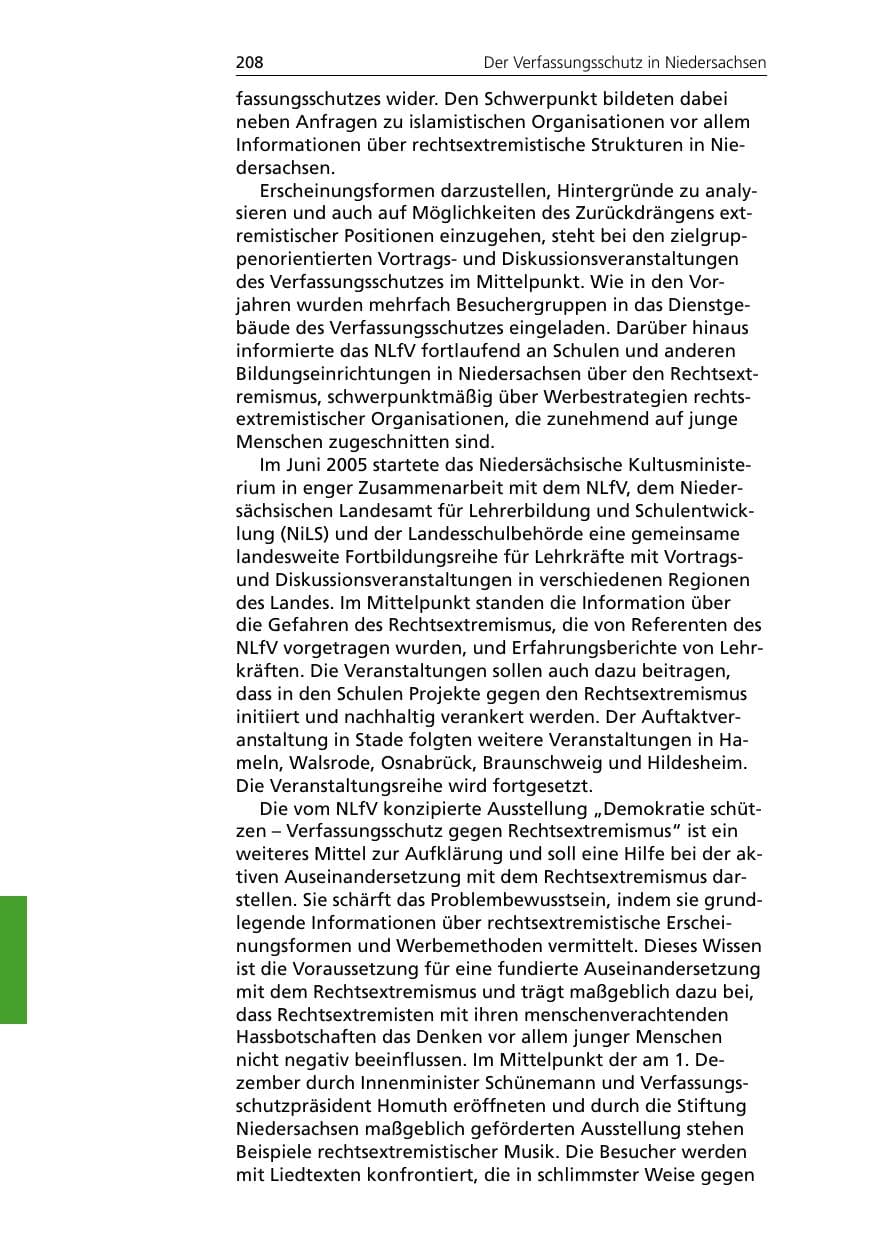 Seite 208 des Verfassungsschutzbericht 2005 Niedersachsen