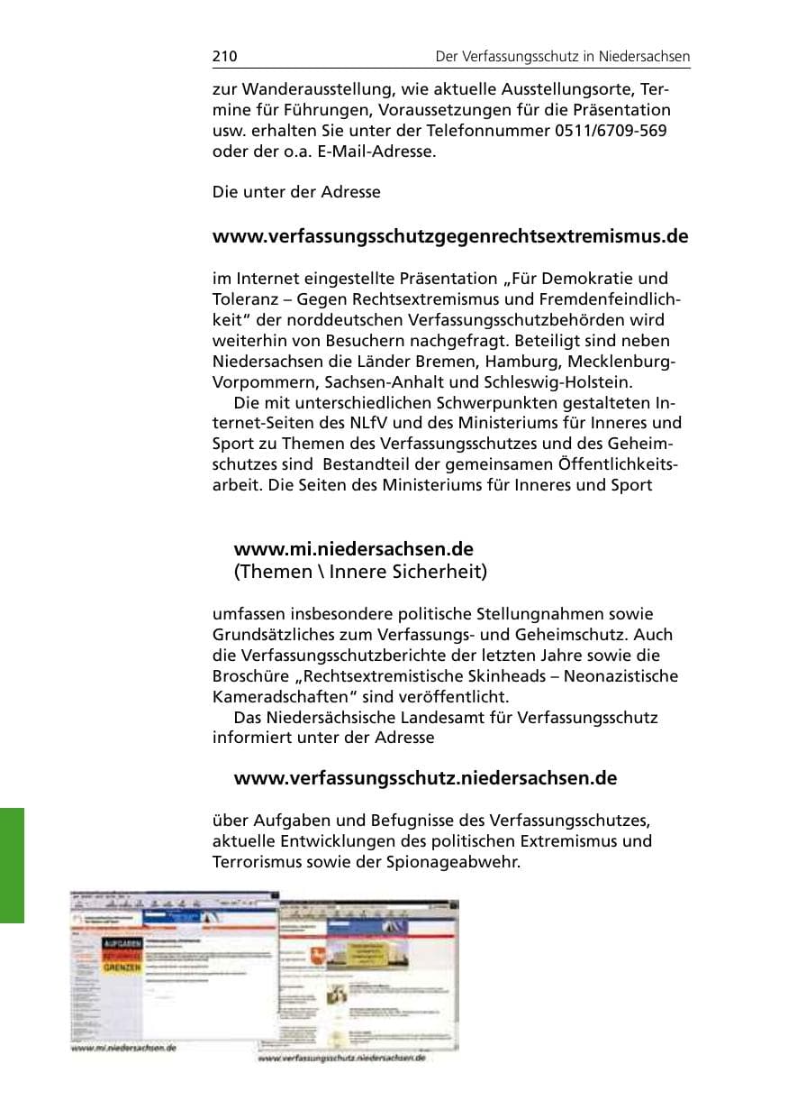 Seite 210 des Verfassungsschutzbericht 2005 Niedersachsen