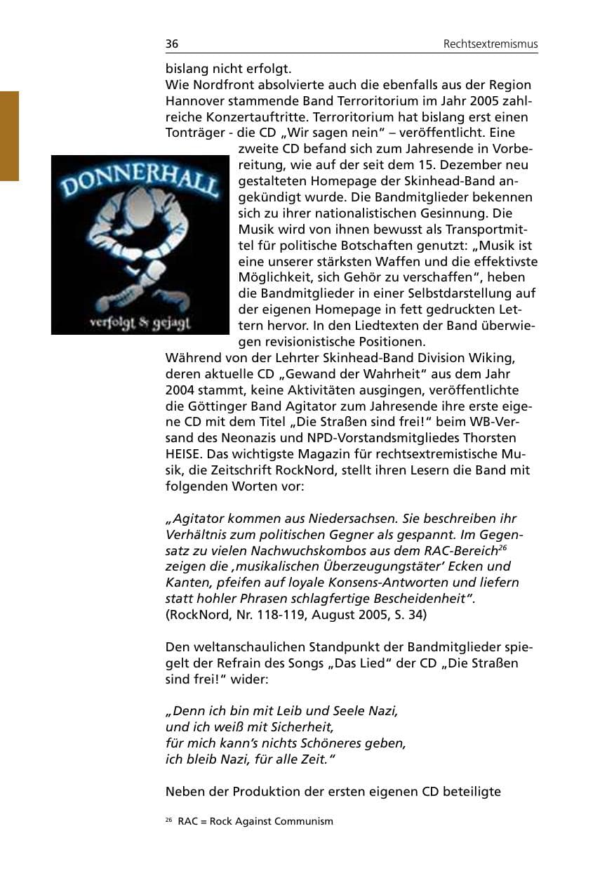 Seite 36 des Verfassungsschutzbericht 2005 Niedersachsen