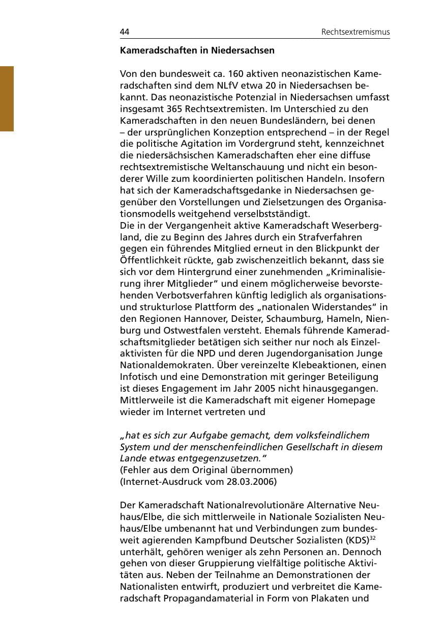 Seite 44 des Verfassungsschutzbericht 2005 Niedersachsen