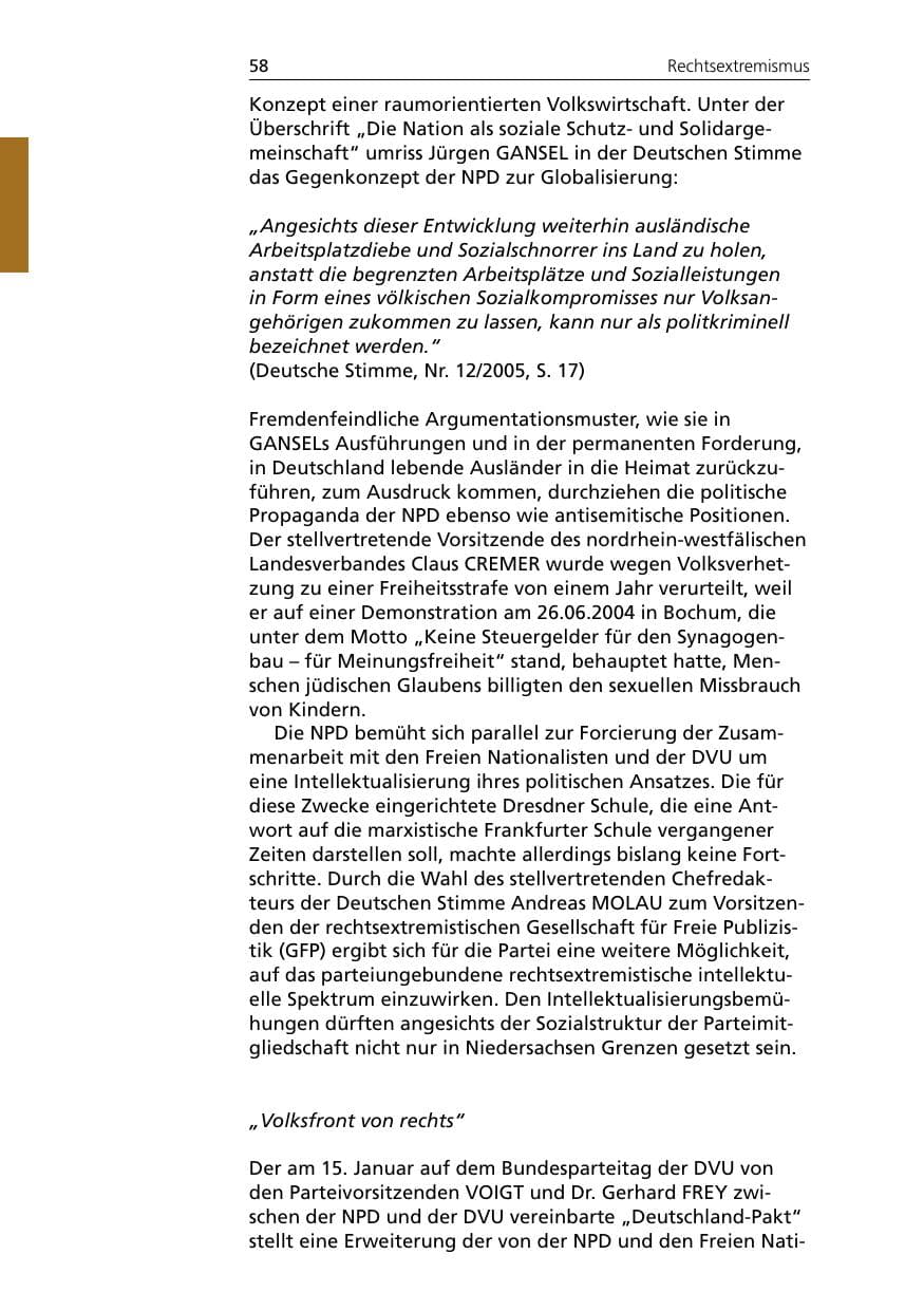 Seite 58 des Verfassungsschutzbericht 2005 Niedersachsen