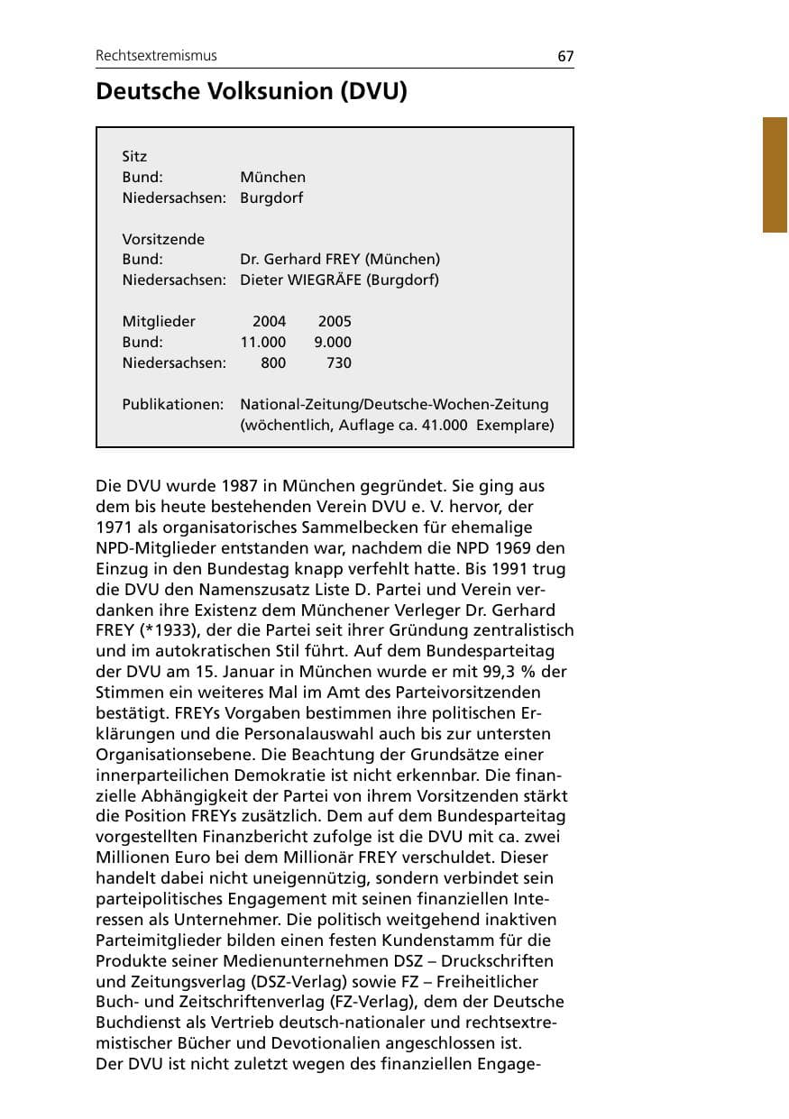 Seite 67 des Verfassungsschutzbericht 2005 Niedersachsen