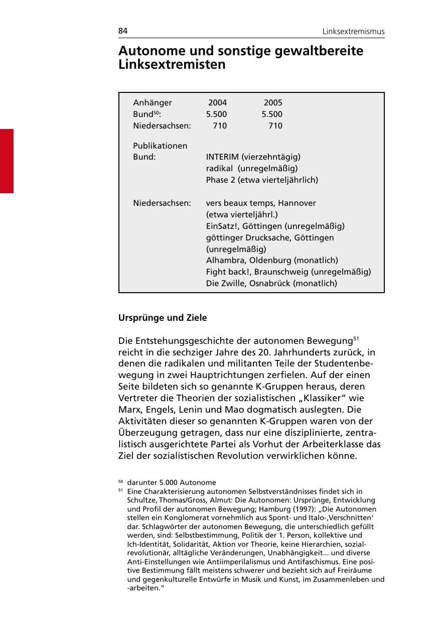 Seite 84 des Verfassungsschutzbericht 2005 Niedersachsen