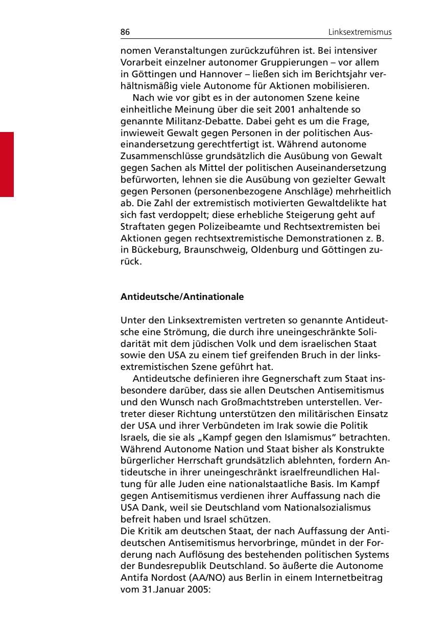 Seite 86 des Verfassungsschutzbericht 2005 Niedersachsen