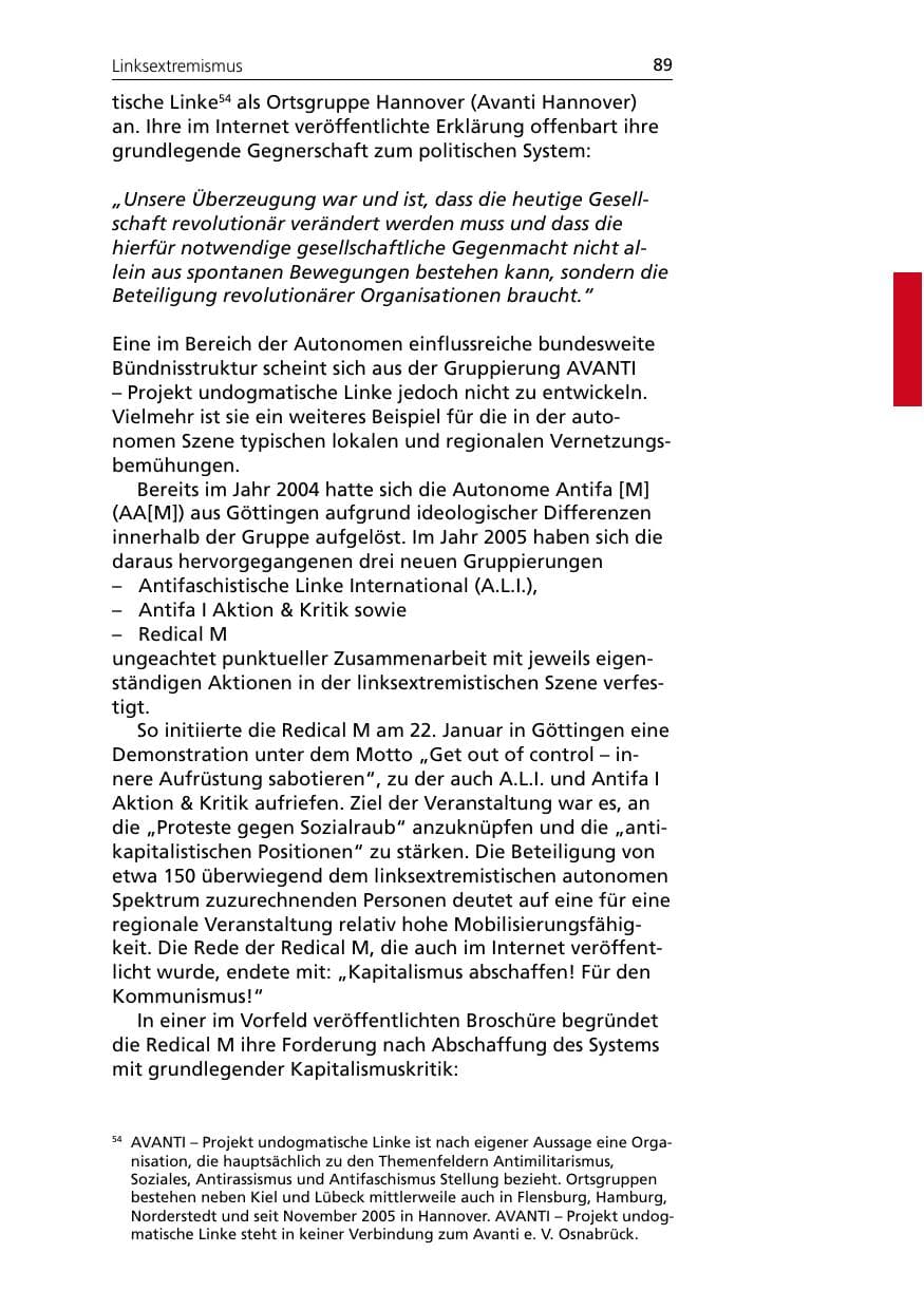 Seite 89 des Verfassungsschutzbericht 2005 Niedersachsen