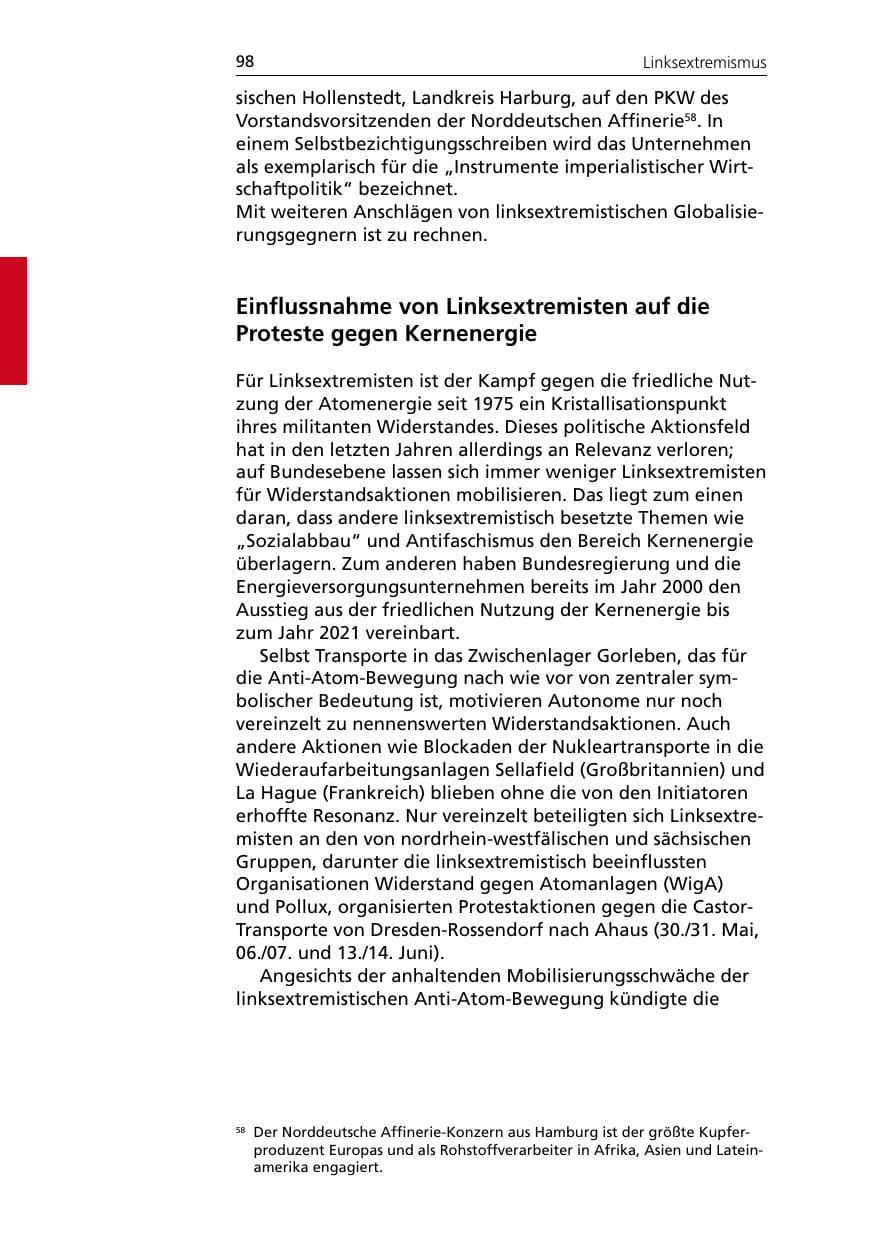 Seite 98 des Verfassungsschutzbericht 2005 Niedersachsen