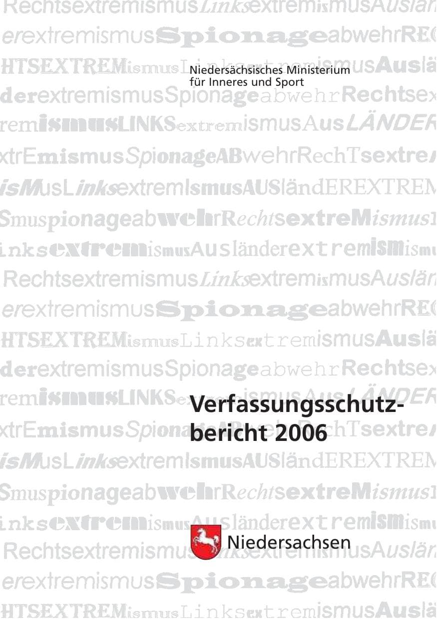 Seite 1 des Verfassungsschutzbericht 2006 Niedersachsen