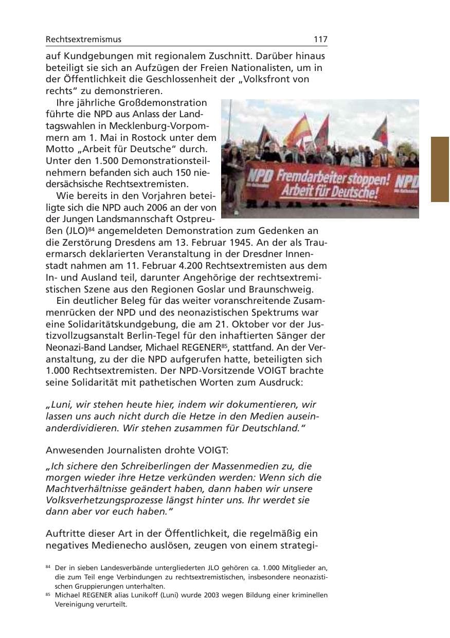 Seite 118 des Verfassungsschutzbericht 2006 Niedersachsen