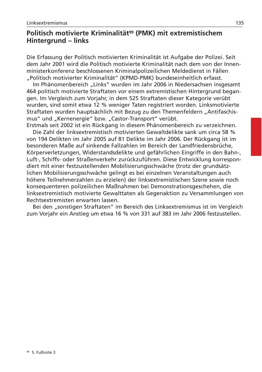 Seite 136 des Verfassungsschutzbericht 2006 Niedersachsen