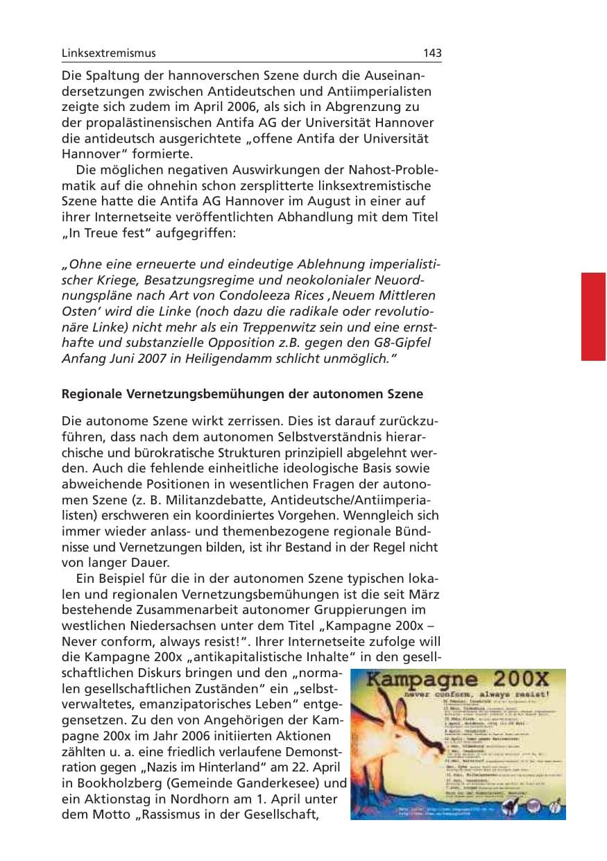 Seite 144 des Verfassungsschutzbericht 2006 Niedersachsen