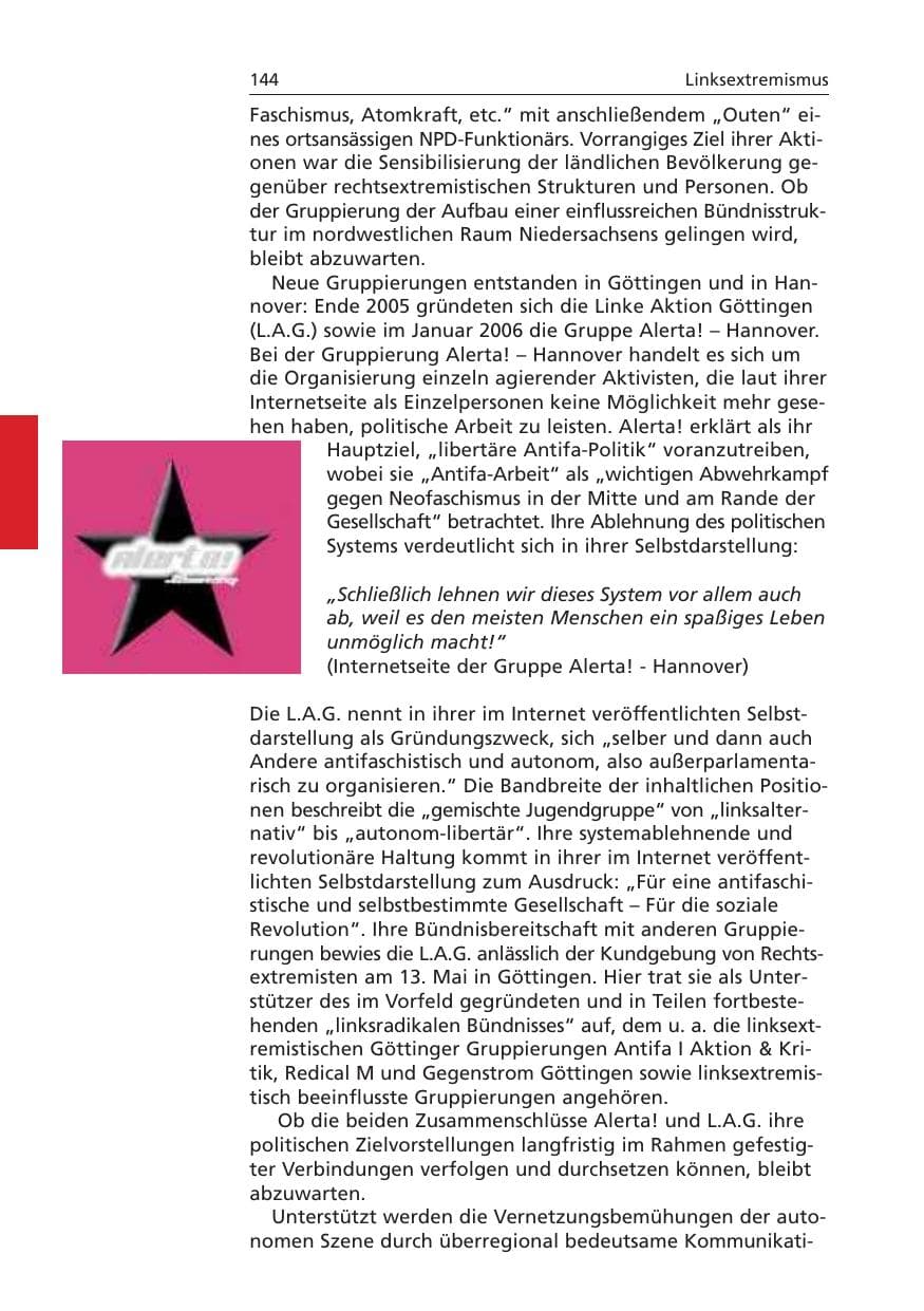Seite 145 des Verfassungsschutzbericht 2006 Niedersachsen