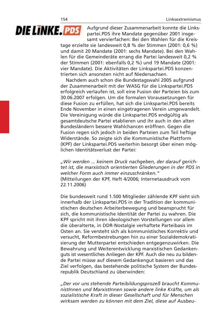 Seite 155 des Verfassungsschutzbericht 2006 Niedersachsen