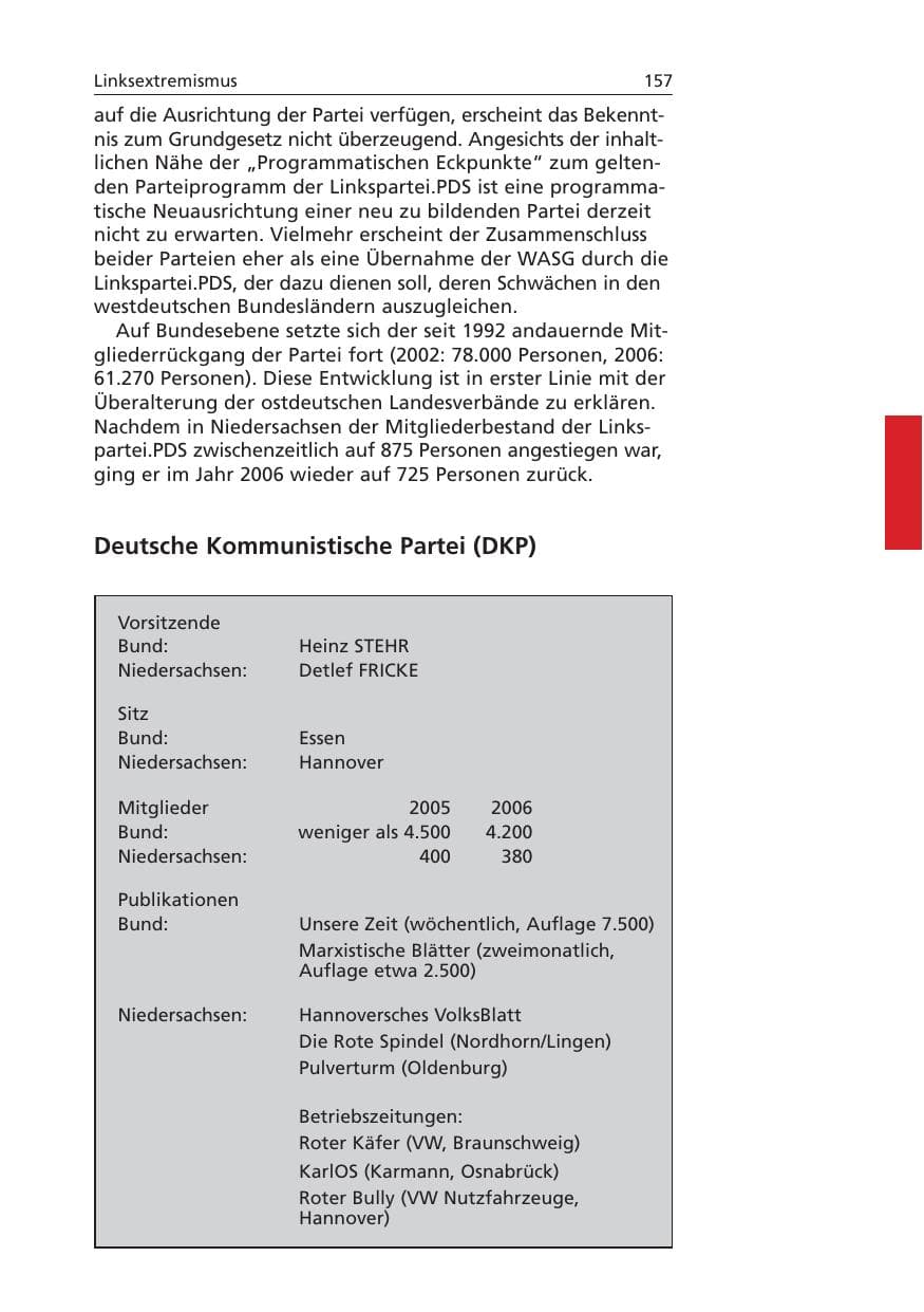 Seite 158 des Verfassungsschutzbericht 2006 Niedersachsen