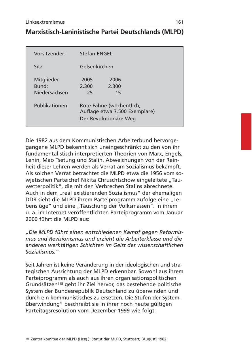 Seite 162 des Verfassungsschutzbericht 2006 Niedersachsen