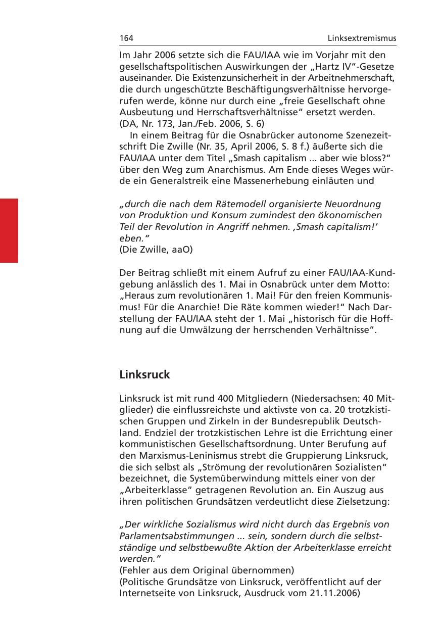 Seite 165 des Verfassungsschutzbericht 2006 Niedersachsen