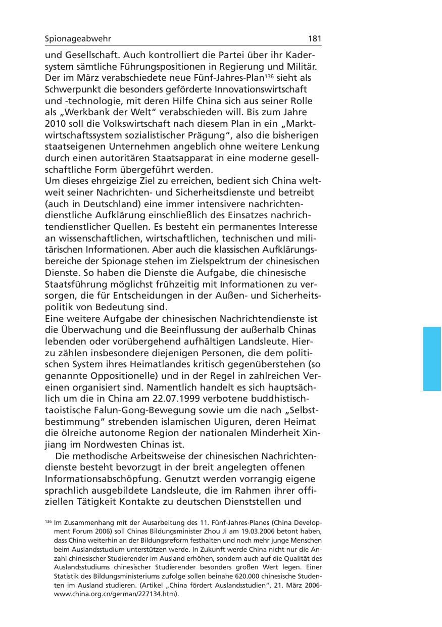 Seite 182 des Verfassungsschutzbericht 2006 Niedersachsen