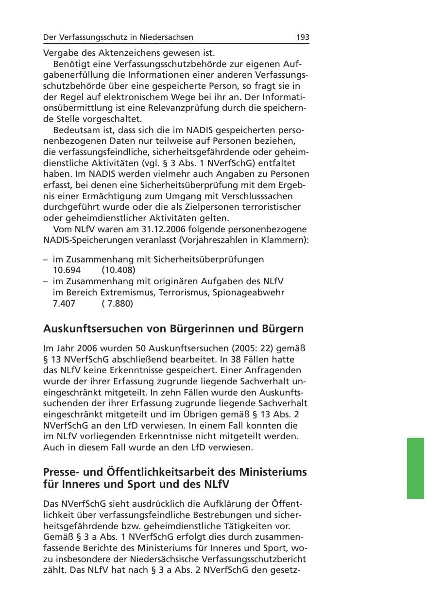 Seite 194 des Verfassungsschutzbericht 2006 Niedersachsen