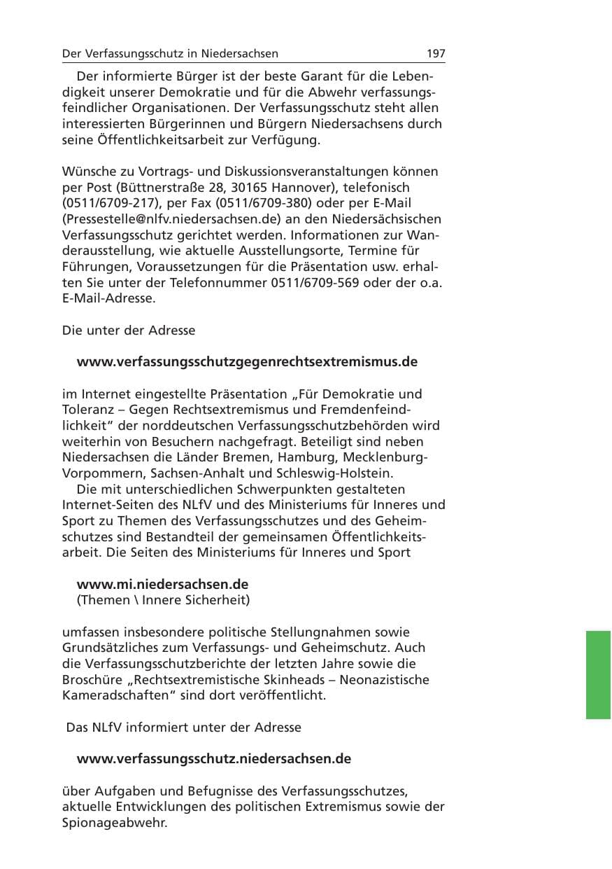 Seite 198 des Verfassungsschutzbericht 2006 Niedersachsen