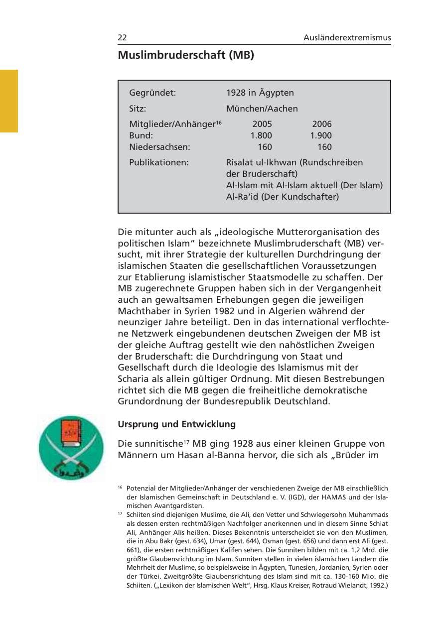 Seite 23 des Verfassungsschutzbericht 2006 Niedersachsen