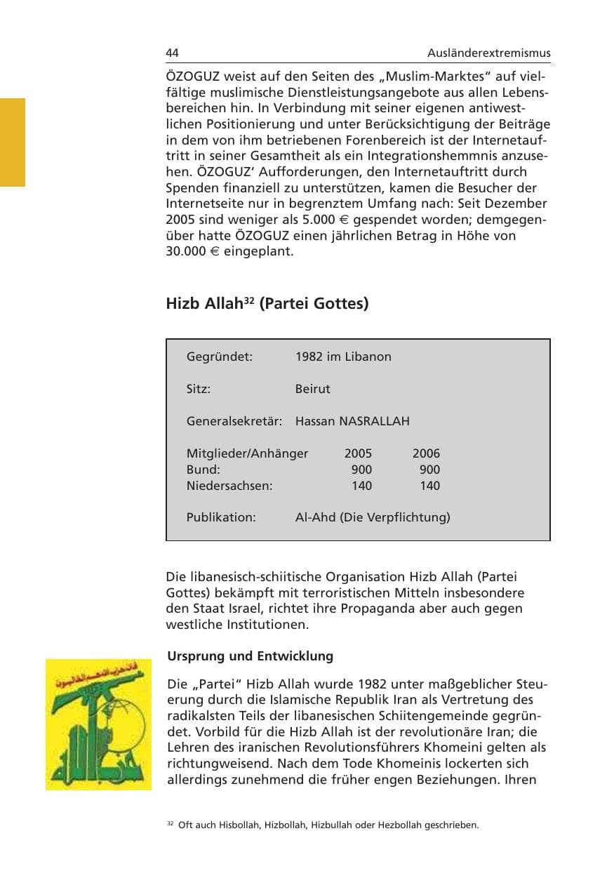 Seite 45 des Verfassungsschutzbericht 2006 Niedersachsen
