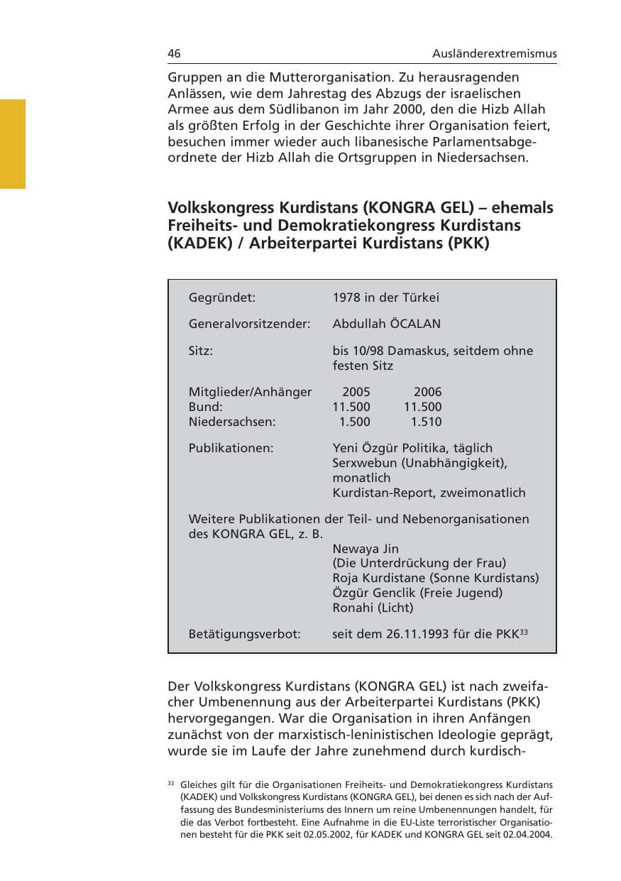 Seite 47 des Verfassungsschutzbericht 2006 Niedersachsen