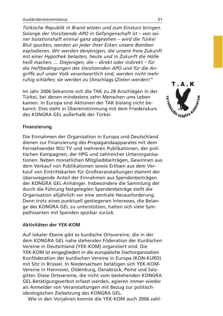Seite 52 des Verfassungsschutzbericht 2006 Niedersachsen