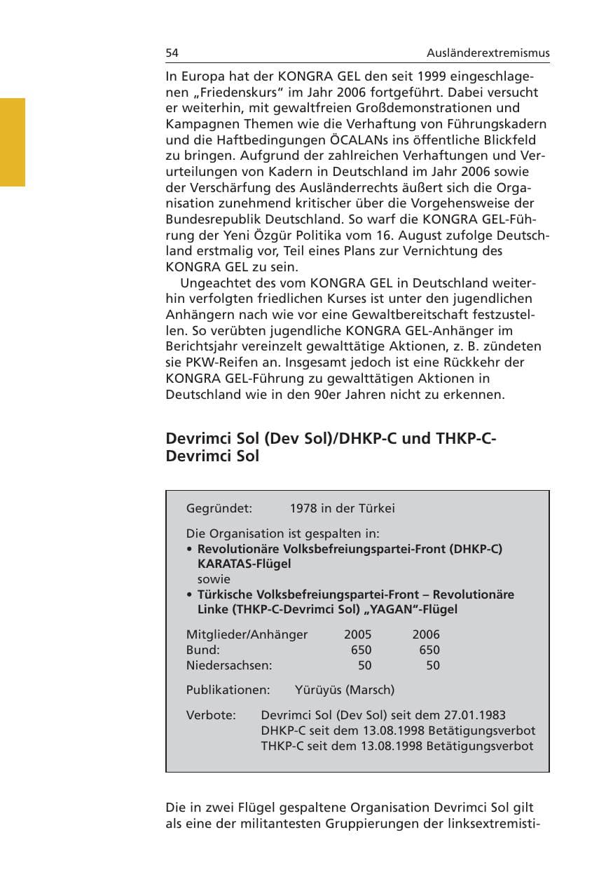 Seite 55 des Verfassungsschutzbericht 2006 Niedersachsen