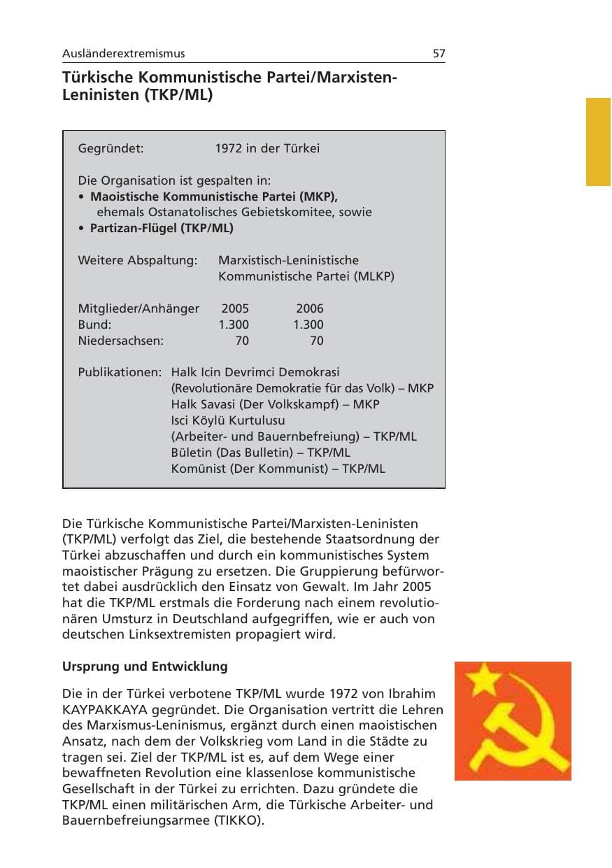 Seite 58 des Verfassungsschutzbericht 2006 Niedersachsen