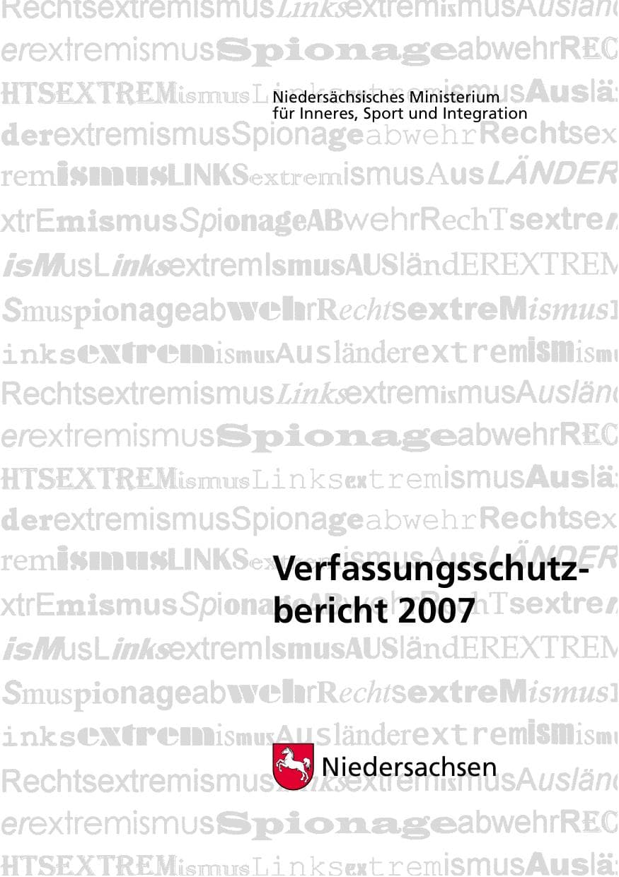 Seite 1 des Verfassungsschutzbericht 2007 Niedersachsen