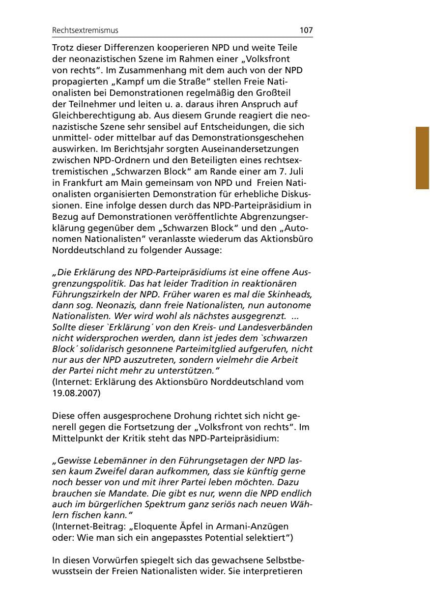 Seite 109 des Verfassungsschutzbericht 2007 Niedersachsen