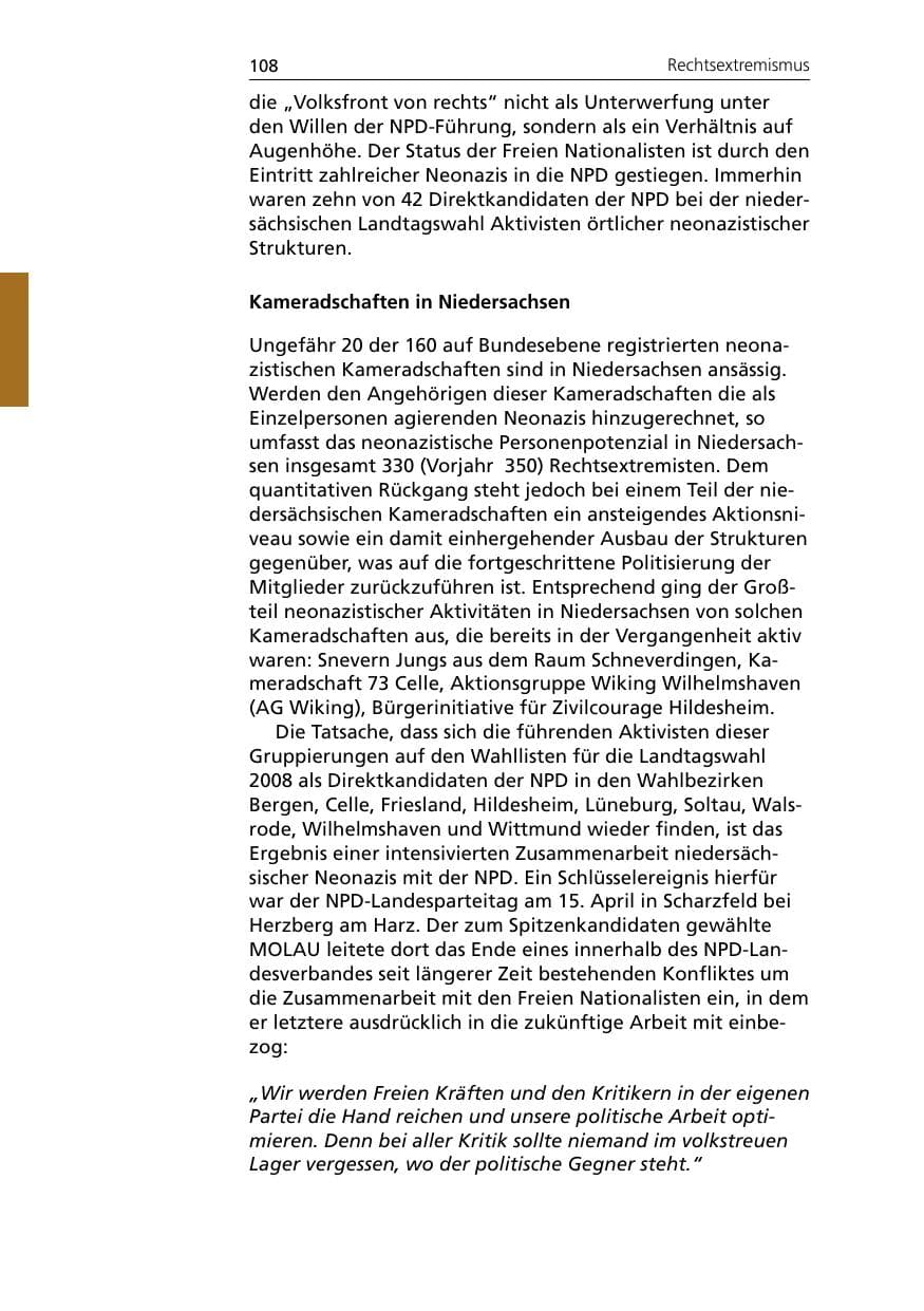 Seite 110 des Verfassungsschutzbericht 2007 Niedersachsen
