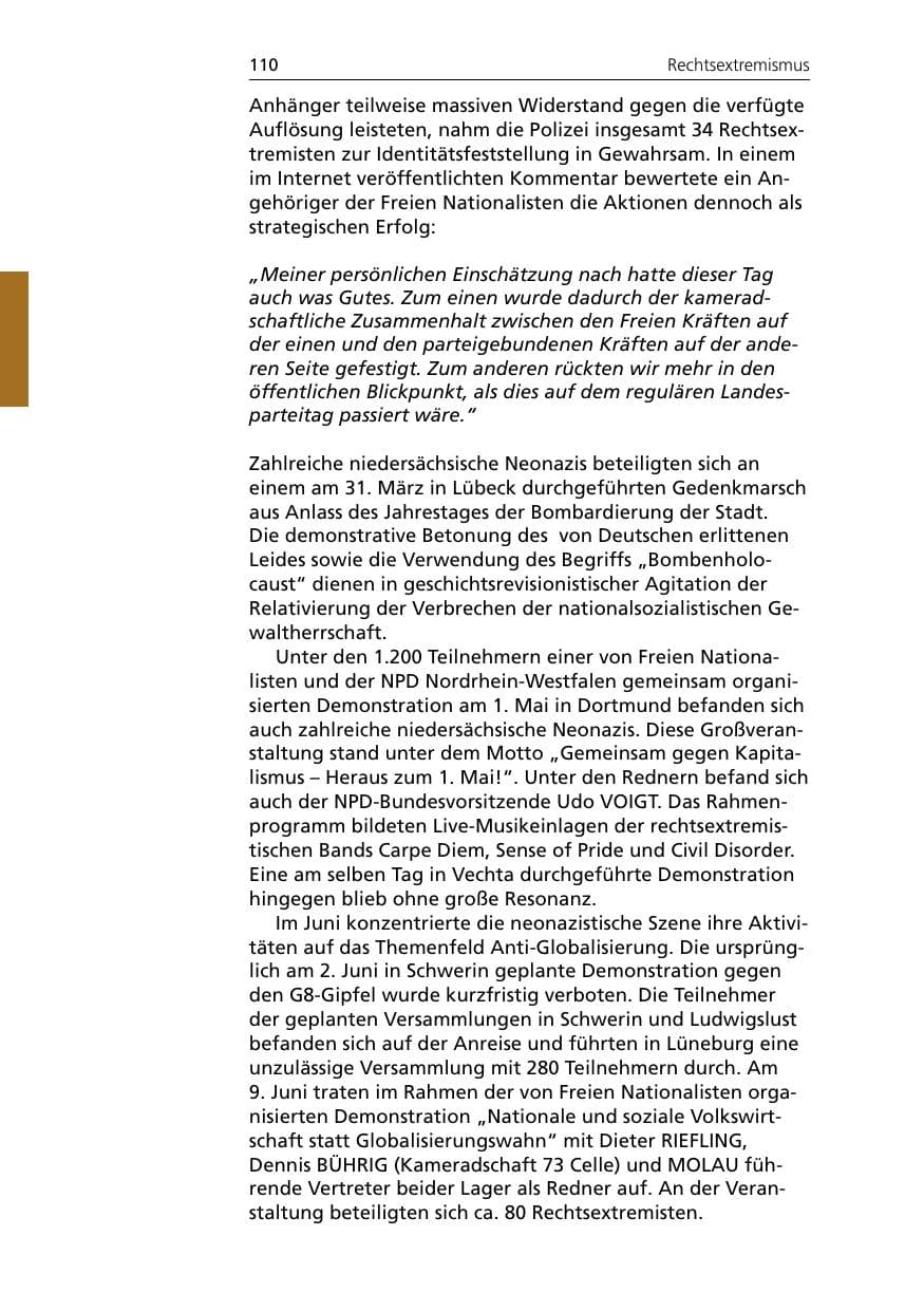 Seite 112 des Verfassungsschutzbericht 2007 Niedersachsen