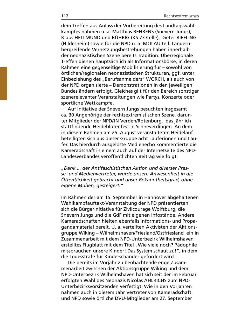 Seite 114 des Verfassungsschutzbericht 2007 Niedersachsen