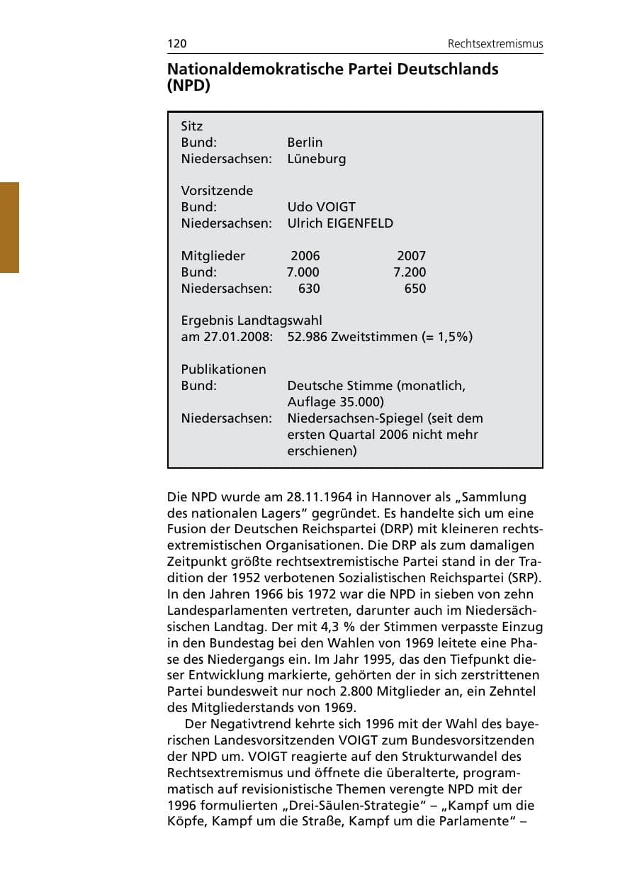 Seite 122 des Verfassungsschutzbericht 2007 Niedersachsen