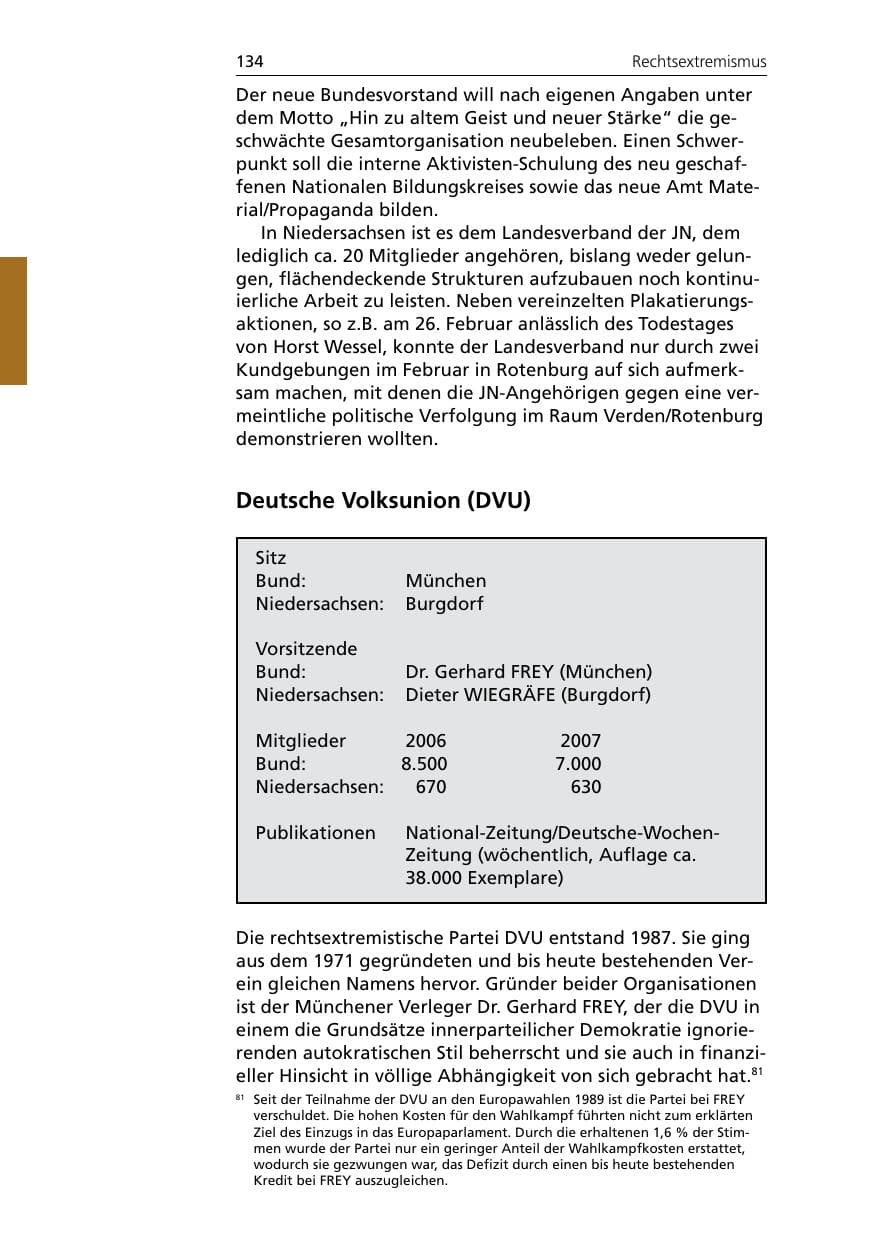 Seite 136 des Verfassungsschutzbericht 2007 Niedersachsen