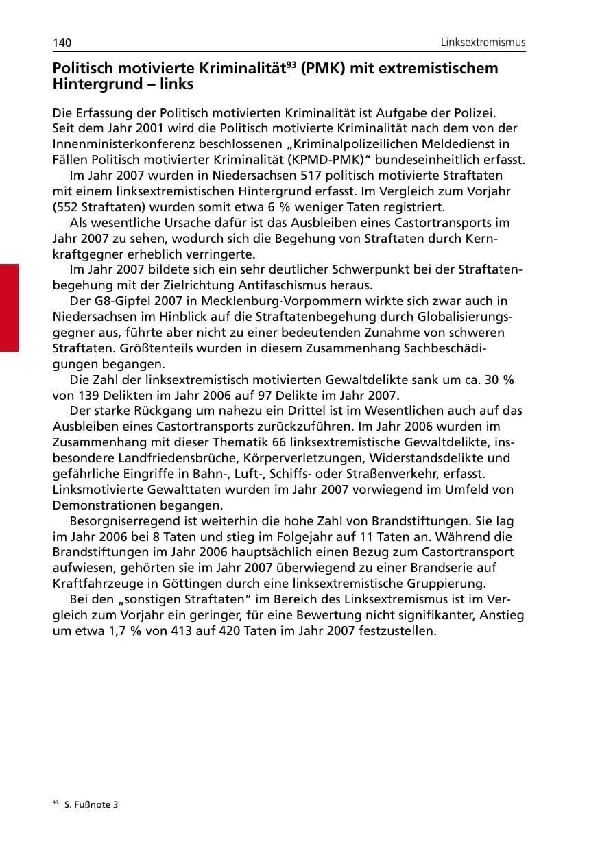 Seite 142 des Verfassungsschutzbericht 2007 Niedersachsen