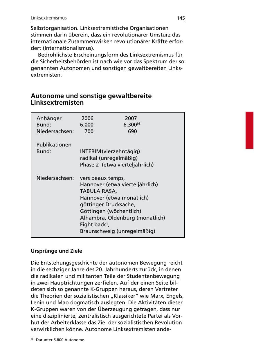 Seite 147 des Verfassungsschutzbericht 2007 Niedersachsen