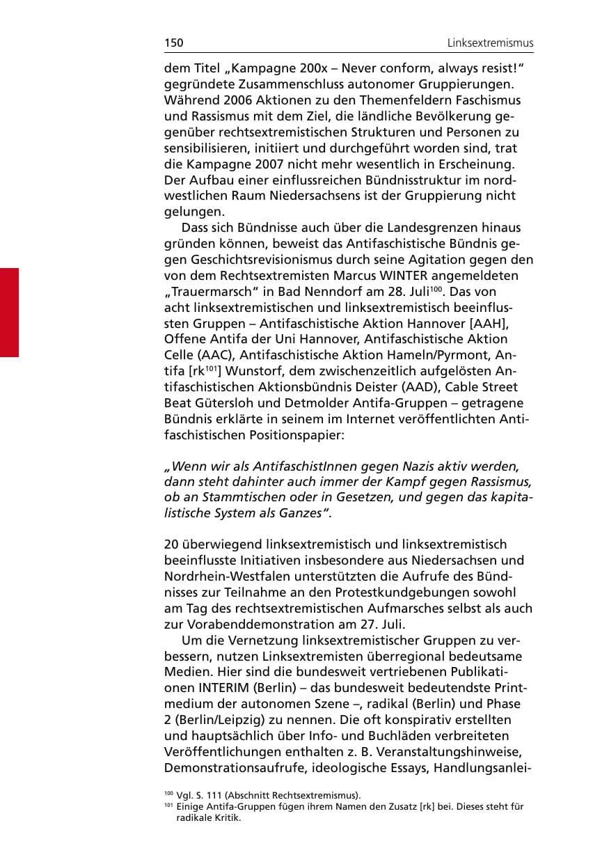 Seite 152 des Verfassungsschutzbericht 2007 Niedersachsen