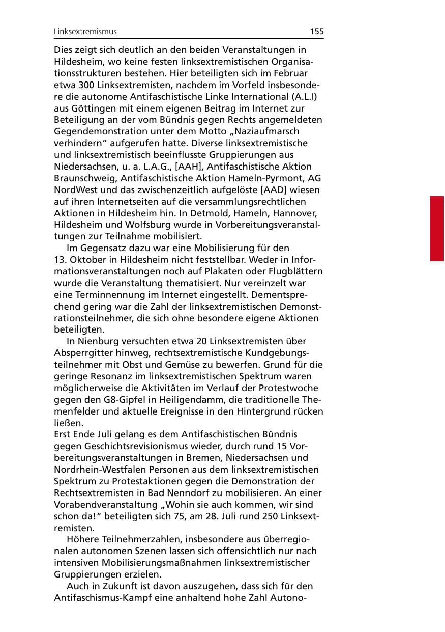 Seite 157 des Verfassungsschutzbericht 2007 Niedersachsen