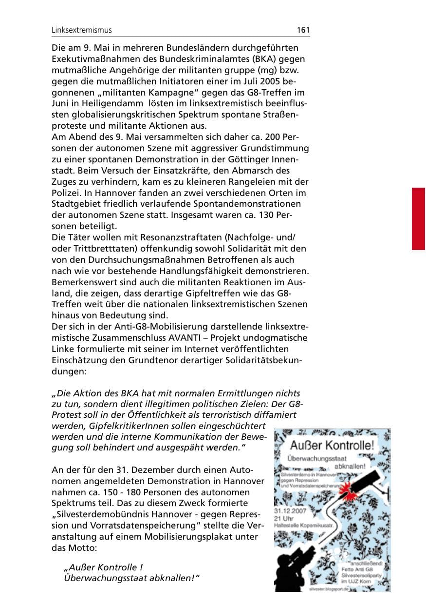 Seite 163 des Verfassungsschutzbericht 2007 Niedersachsen