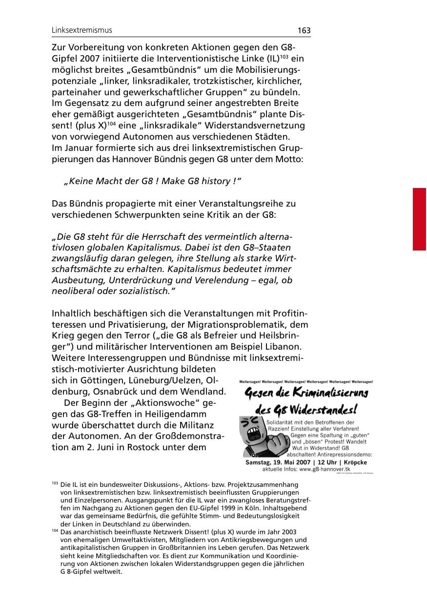 Seite 165 des Verfassungsschutzbericht 2007 Niedersachsen